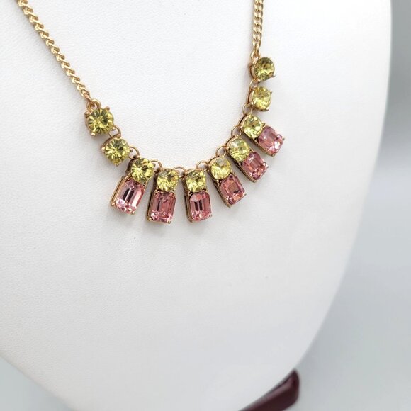 Gold Tone Necklace With Pink & Green CZ Prong Set Lobster Clasp - Picture 3 of 6